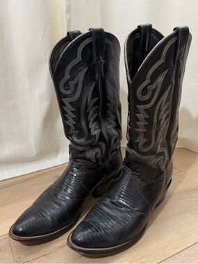 Justin Cowboy Boot style 8313 Men's black lizard Exotic Western Boot size 9 EE